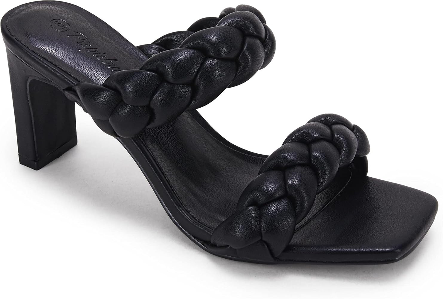 PiePieBuy Womens Square Toe Braided Chunky Heeled Sandals Two Strap Backless Pumps Shoes | Amazon (US)