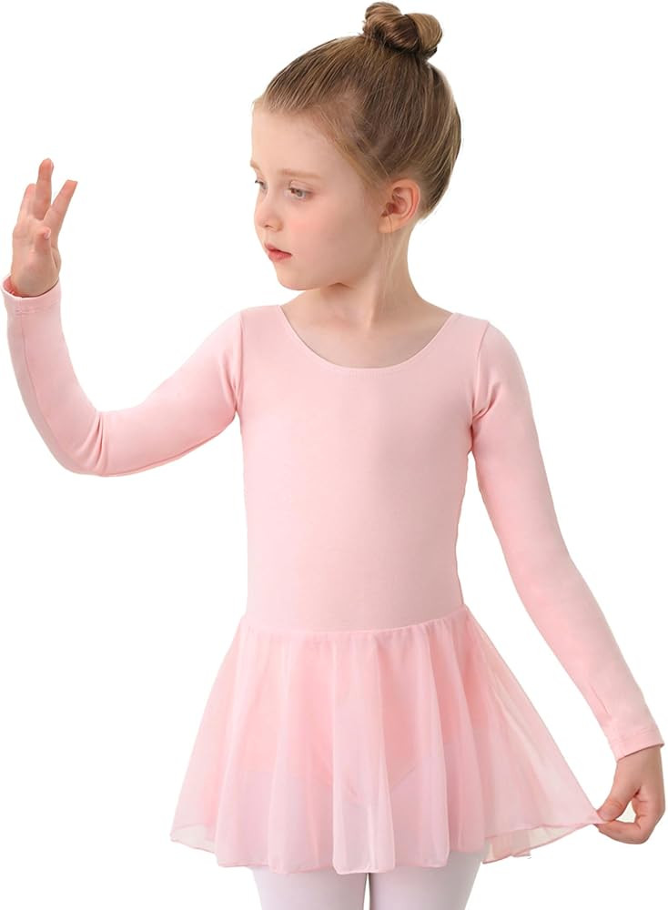 MdnMd Toddler Girls Long Sleeve Ballet Leotards Dresses Dance Skirt Ballerina Tutu Outfits | Amazon (US)