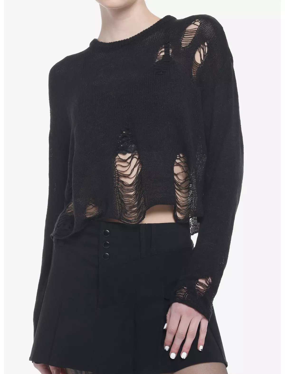 Black Distressed Girls Crop Sweater | Hot Topic