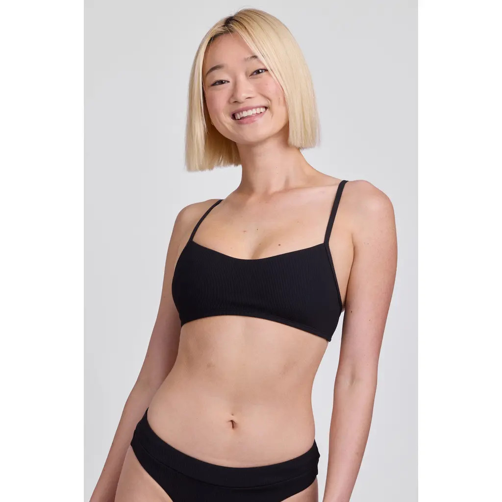 JOLYN Eryn Bikini Top in Black Ribbed at Nordstrom, Size Small | Nordstrom