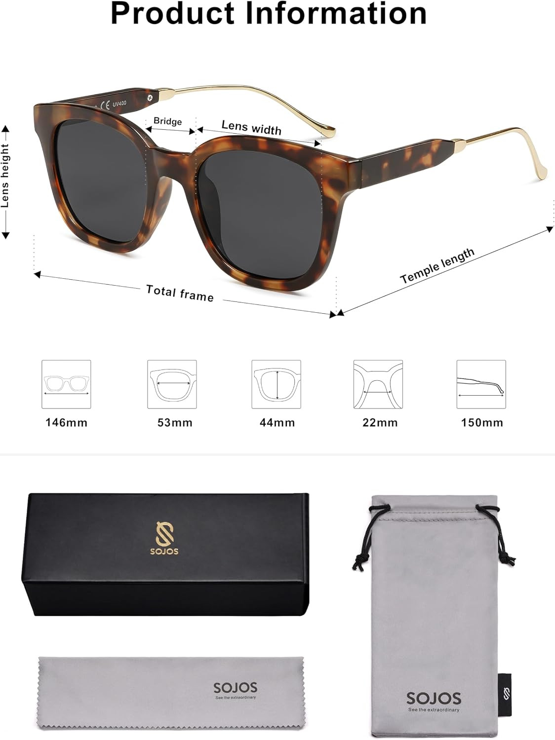 SOJOS Classic Square Polarized Sunglasses Womens Mens Retro Trendy UV400 Sunnies SJ2050 | Amazon (US)