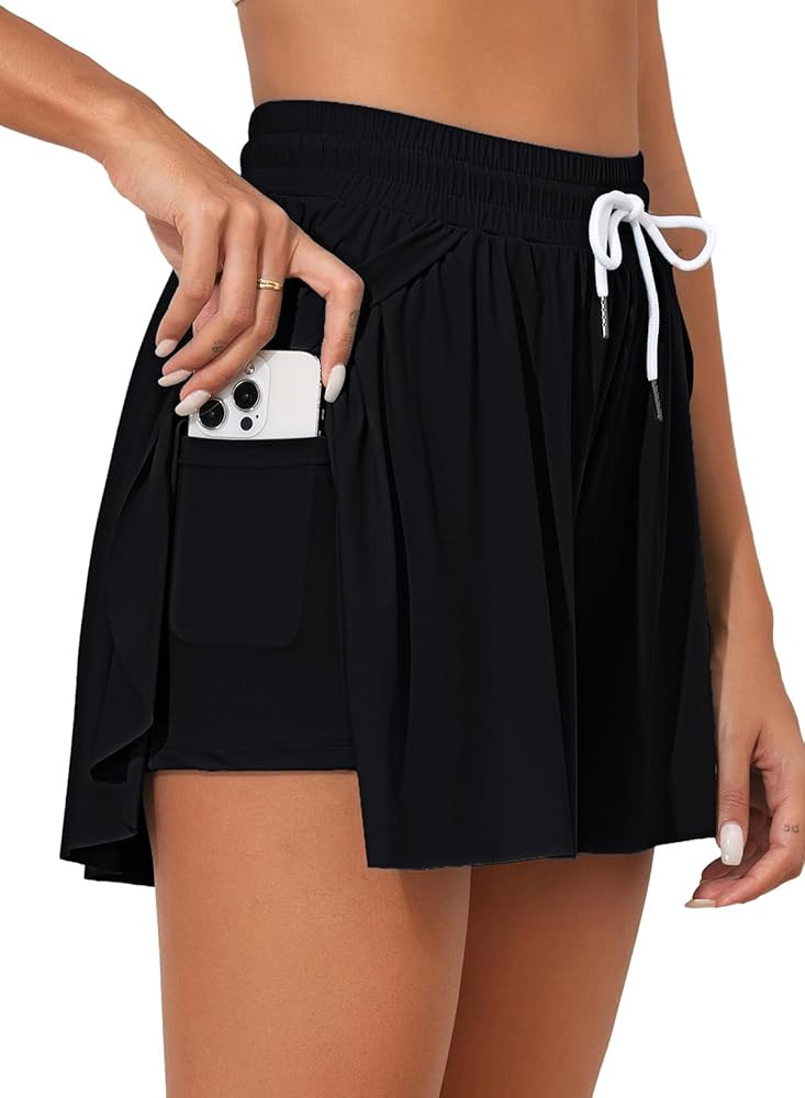 Aleumdr Women's 3" High Waisted Swim Skirt Shorts Flowy Quick Dry Elastic Waist Swim Bottoms with... | Amazon (US)