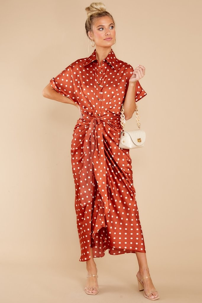 Brunch Date Rust Polka Dot Maxi Dress | Red Dress 