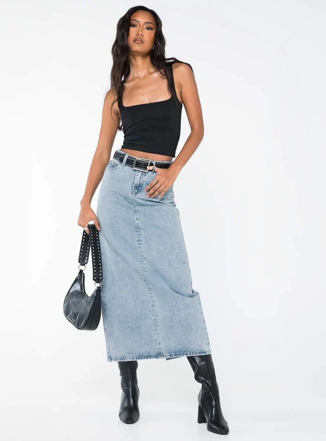 Whessler Split Back Denim Midi Skirt Angel Blue | Princess Polly US