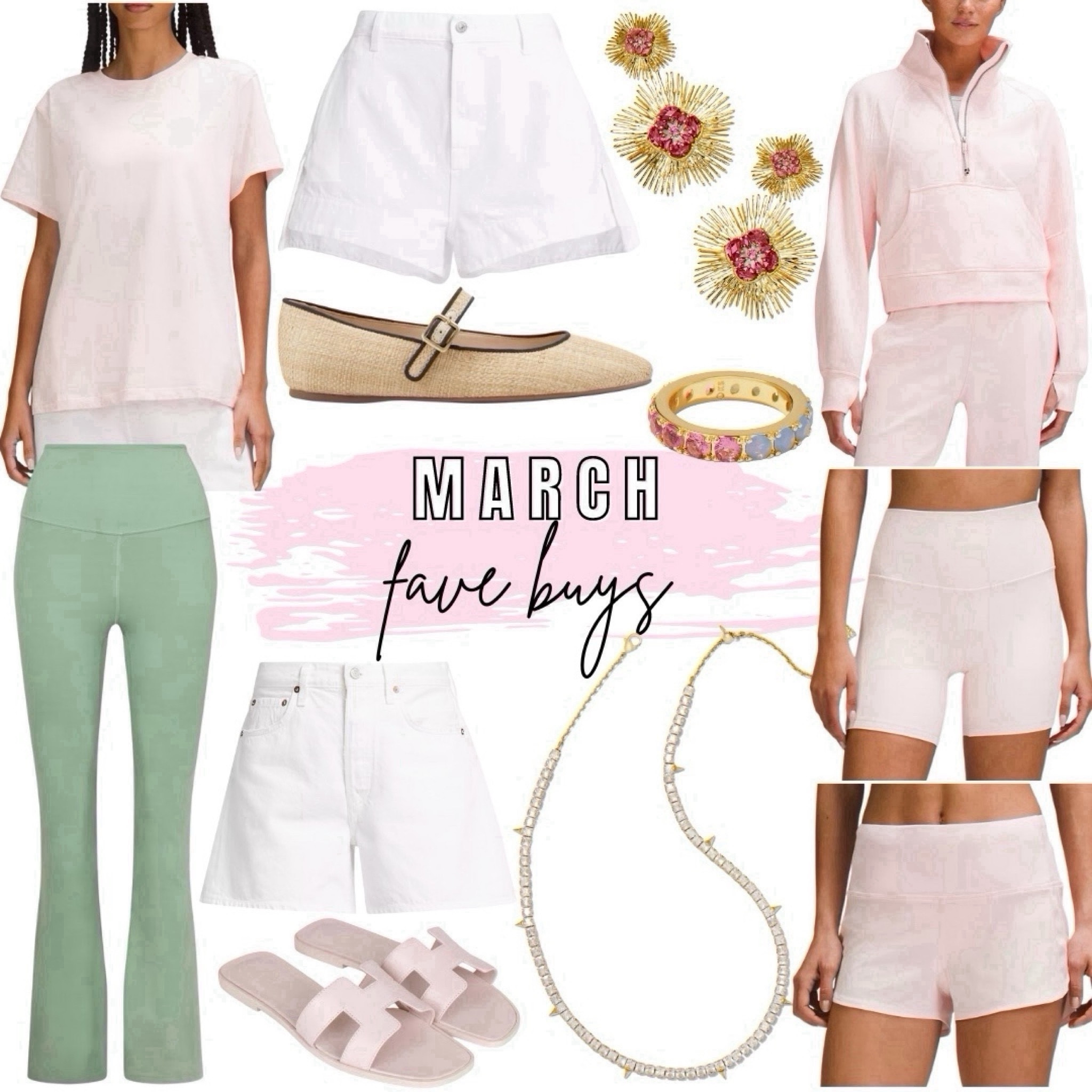 Fave buys this month - lots of lululemon in strawberry milkshake, my fave color! Kendra Scott jewelry for spring, lululemon groove flares in the prettiest green, new white shorts (wanted to upgrade my shorts with some non frayed and ripped pairs), Marc fisher raffia ballet flats (use code styledjen20 for 20% off entire MF website!!!)  



#LTKSeasonal #LTKFindsUnder100 #LTKFitness