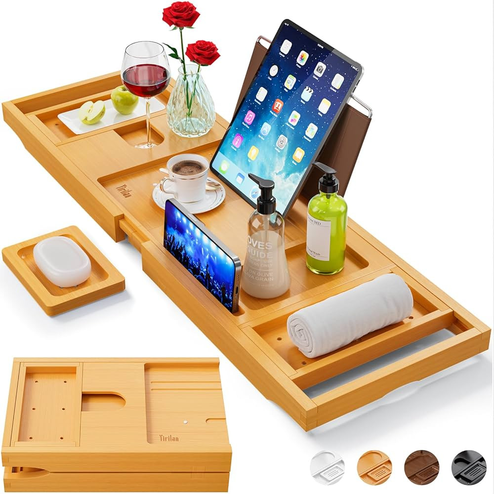 Amazon.com: Yirilan Luxury Bathtub Tray Caddy - Expandable Bath Tray - Unique House Warming Gifts... | Amazon (US)