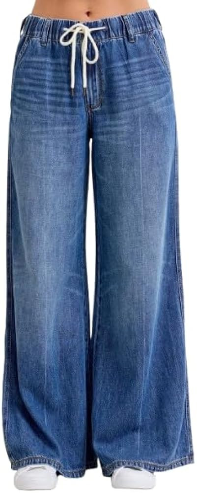 Judy Blue Women’s High Waist Palazzo Featherweight Jeans with Rigid Look and Elastic Waistband ... | Amazon (US)