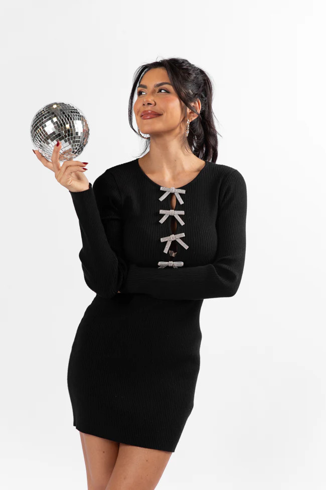 All In Time Black Rhinestone Bow Detail Dress | Pink Lily