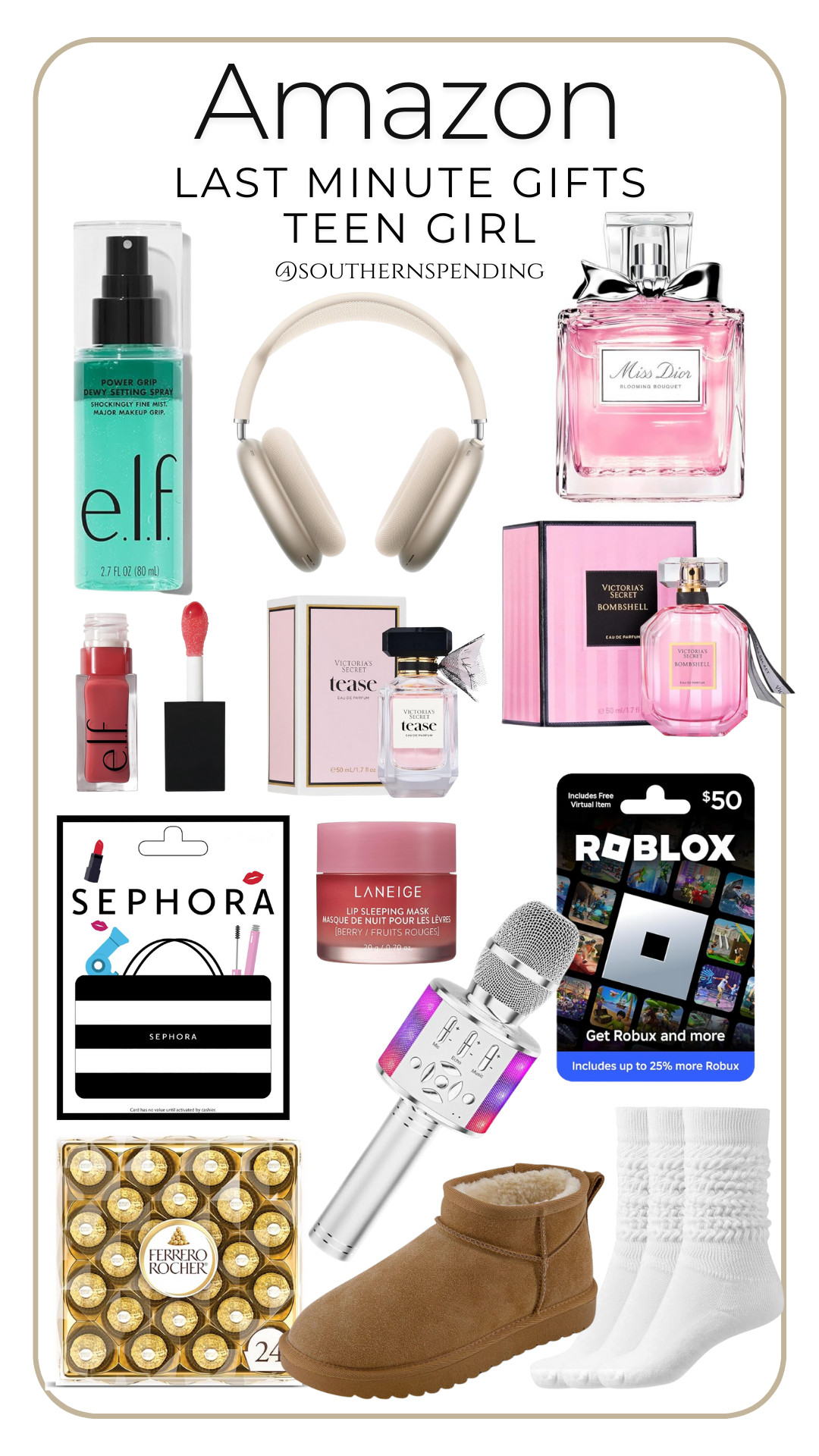 Last minute gifts and stocking stuffers for teen girls and young adults.

perfume, uggs, makeup, cosmetics, skincare, gift cards 

 #LTKGiftGuide #LTKFindsUnder50 #LTKFindsUnder100