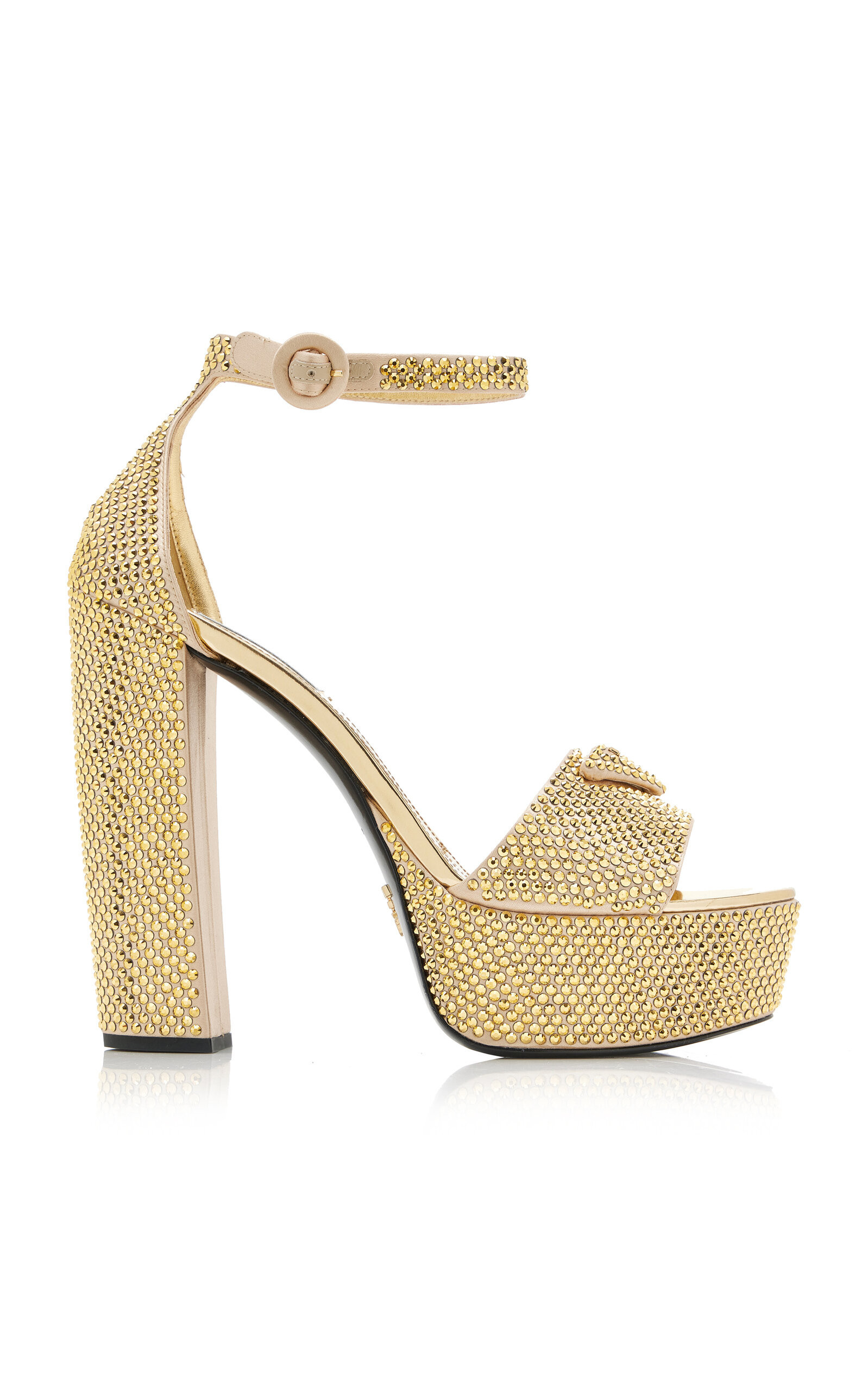 Prada - Crystal-Embellished Satin Platform Sandals - Gold - IT 41 - Moda Operandi | Moda Operandi (Global)