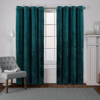 Velvet 54 in. W x 96 in. L Velvet Grommet Top Curtain Panel in Teal (2 Panels)-EH8195-05 2-96G - ... | The Home Depot