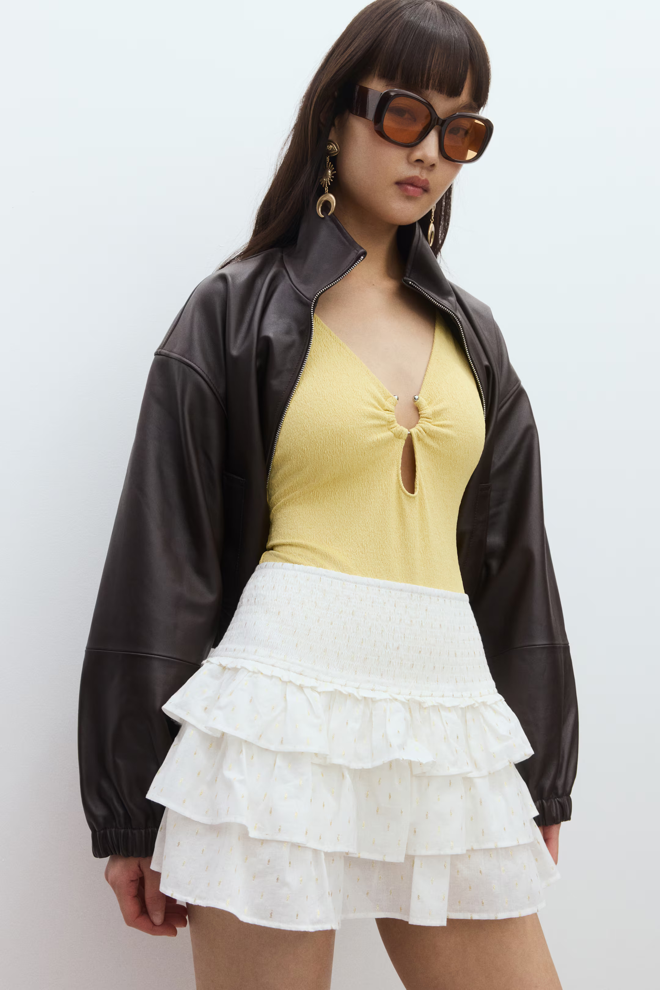 Tiered Mini Skirt - Cream/dotted - Ladies | H&M US | H&M (US + CA)