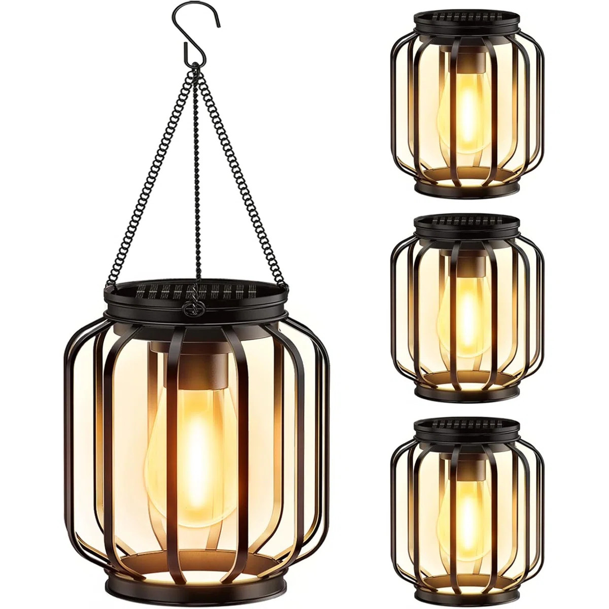 Solar Hanging Lanterns Outdoor Waterproof, Metal Solar-powered Lights With Hook, Bright Warm Lant... | Wayfair North America