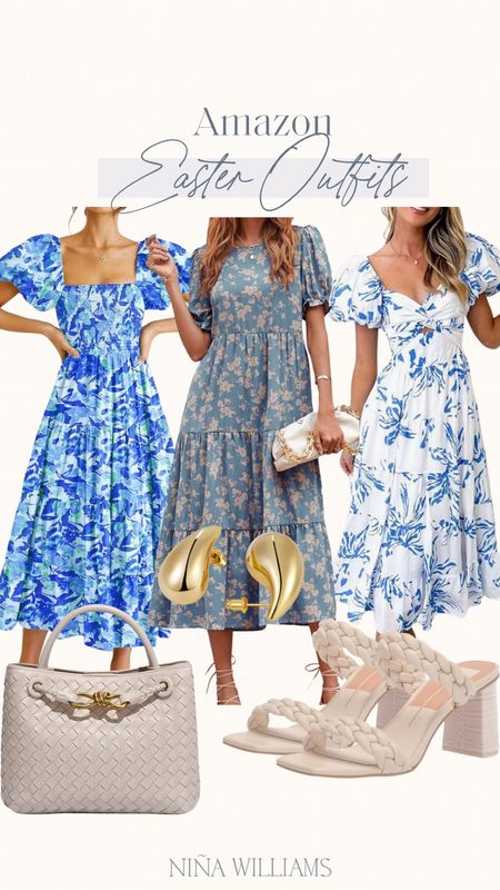 Amazon Easter/ Spring Outfits!  Blues floral dress - wedding guest dress - spring sandals - maxi dress - spring handbags 

#LTKstyletip #LTKfindsunder100 #LTKwedding