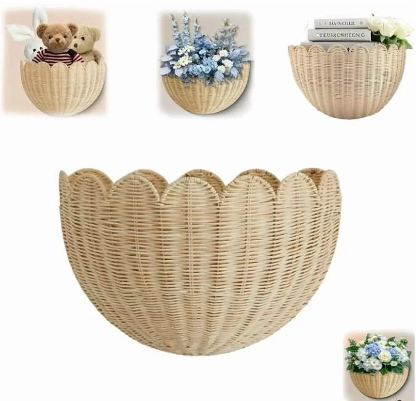 Scalloped Wall Basket,Hand Woven Hanging Wicker Wall Baskets Set,  Scalloped Rattan Wall Basket D... | Walmart (US)