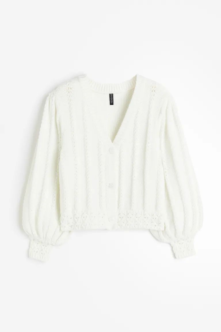 Textured-knit Balloon-sleeved Cardigan | H&M (US + CA)