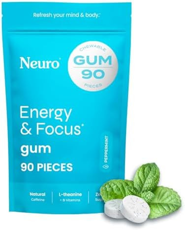 Neuro Energy & Focus Gum - 40mg Natural Caffeine Gum & Nootropic Energy Supplement with L-Theanin... | Amazon (US)