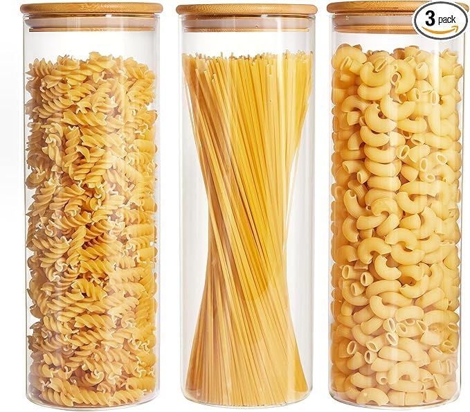 Vtopmart 70oz Glass Food Storage Jars, Set of 3 Large Food Containers with Airtight Bamboo Wooden... | Amazon (US)