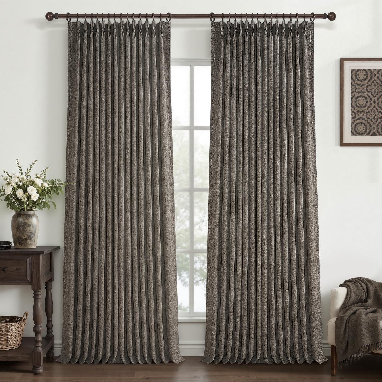 Chocolate Tart Extra Long 108 Inch Floor to Ceiling Curtains for Dining Room, Memory Shape Pinch ... | Amazon (US)