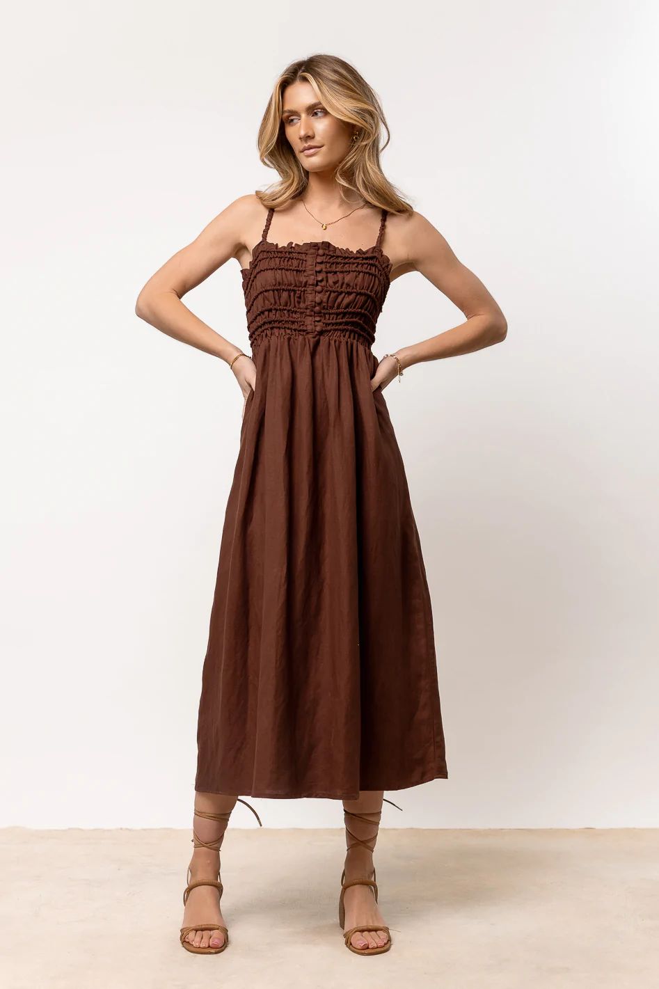 Libby Midi Dress in Brown | Bohme