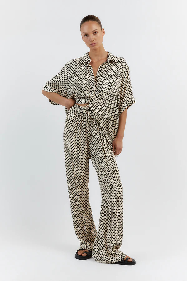 MAE BLACK/CREAM GEO DRAWSTRING PANT | DISSH
