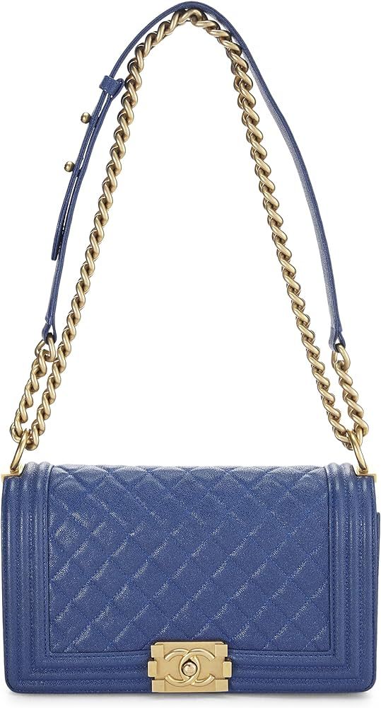 Amazon.com: Chanel, Pre-Loved Blue Quilted Caviar Boy Bag Medium, Blue : Luxury Stores | Amazon (US)