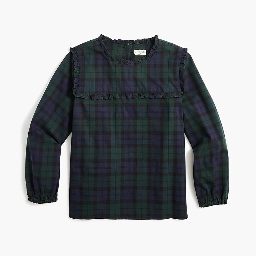 Girls' Black Watch plaid ruffle top | J.Crew Factory