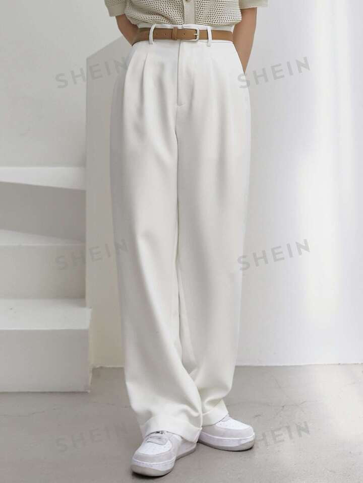 Dazy-Less High Waist Fold Pleated Suit Pants Without Belt | SHEIN