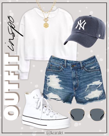 Spring outfit summer outfits white cropped sweatshirt pullover aerie distressed denim shorts white converse platform shoes New York Yankees baseball hat 47 brand cap quay aviator sunglasses street style casual outfit || #outfit #spring #summer #hat #aerie #casual #ootd #sweatshirt #shorts
.
.
.
teacher outfits, business casual, casual outfits, neutrals, street style, Midi skirt, Maxi Dress, Swimsuit, Bikini, Travel, skinny Jeans, Puffer Jackets, Concert Outfits, Cocktail Dresses, Sweater dress, Sweaters, cardigans Fleece Pullovers, hoodies, button-downs, Oversized Sweatshirts, Jeans, High Waisted Leggings, dresses, joggers, fall Fashion, winter fashion, leather jacket, Sherpa jackets, Deals, shacket, Plaid Shirt Jackets, apple watch bands, lounge set, Date Night Outfits, Vacation outfits, Mom jeans, shorts, sunglasses, Disney outfits, Romper, jumpsuit, Airport outfits, biker shorts, Weekender bag, plus size fashion, Stanley cup tumbler, boots booties tall over the knee, ankle boots, Chelsea boots, combat boots, pointed toe, chunky sole, heel, high heels, sneakers, slip on shoes, Nike, adidas, vans, dr. marten’s, ugg slippers, golden goose, sandals, high heels, loafers, Birkenstock Birkenstocks, Target, Abercrombie and fitch, Amazon, Shein, Nordstrom, H&M, forever 21, forever21, Walmart, asos, Nordstrom rack, Nike, adidas, Vans, Quay, Tarte, Sephora, lululemon


#LTKSummerSales #LTKSeasonal #LTKStyleTip