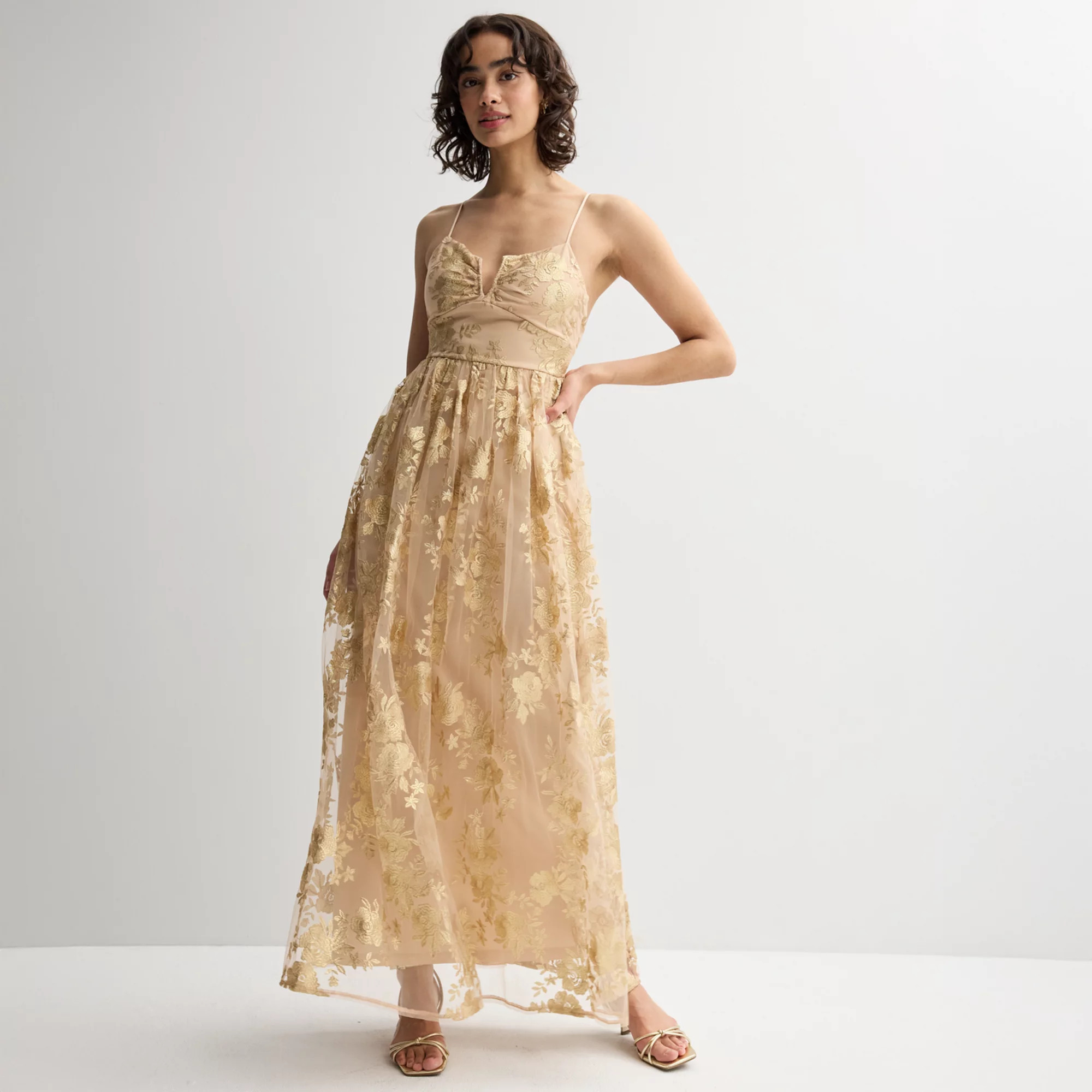 Juniors' Jump Apparel V-Neck Detail Embroidered Empire Waist Ball Gown | Kohl's