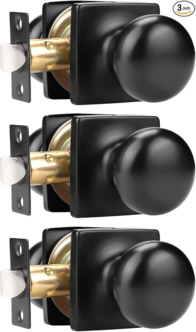 GOBEKOR 3 Pack Keyless Passage Door Knobs Matte Black Interior Door Knob with Lock Round Passage ... | Amazon (US)