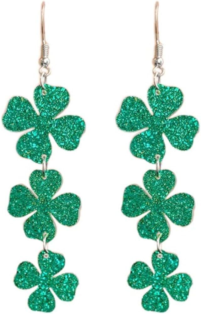Pingyongchang St. Patrick's Day Earrings Irish Shamrock Acrylic Dangle Earrings Green Clover Drop... | Amazon (US)