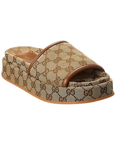 GG Canvas & Leather Platform Slide | Gilt & Gilt City