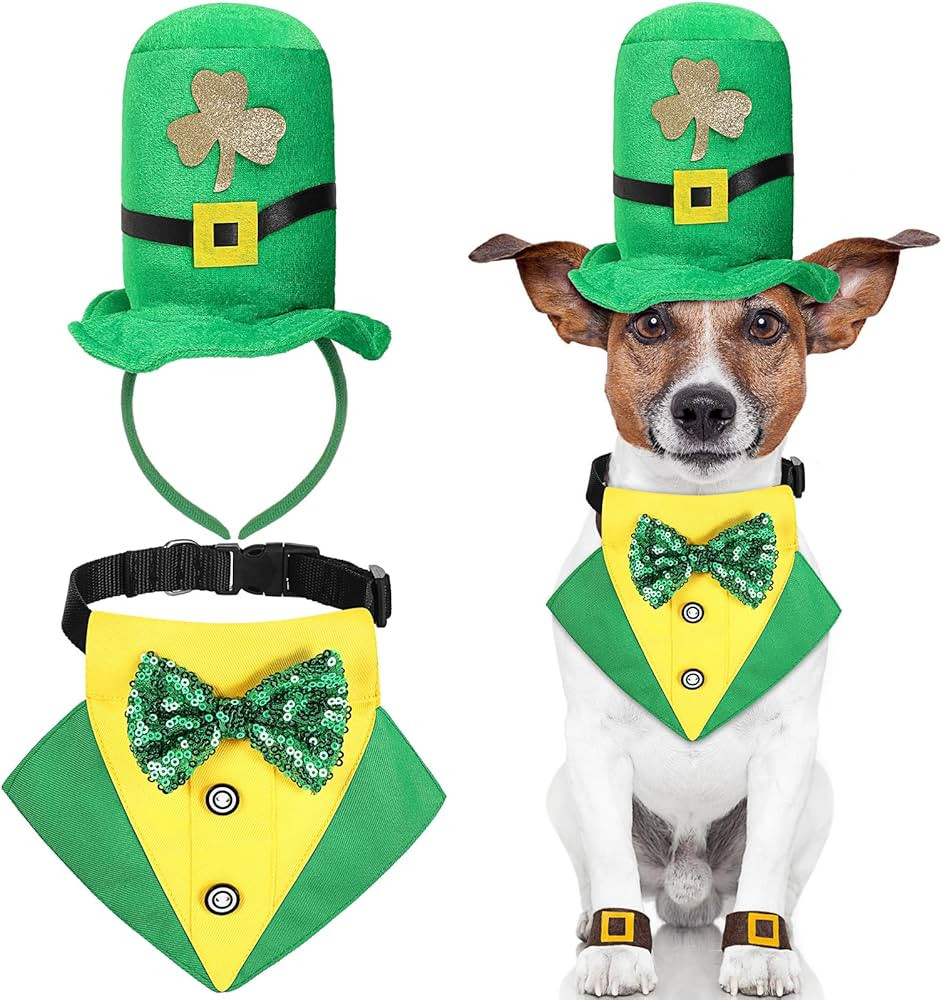 Sadnyy 2 Pieces St. Patrick's Day Dog Costume Leprechaun Dog St Patricks Day Outfit Irish Top Hat... | Amazon (US)
