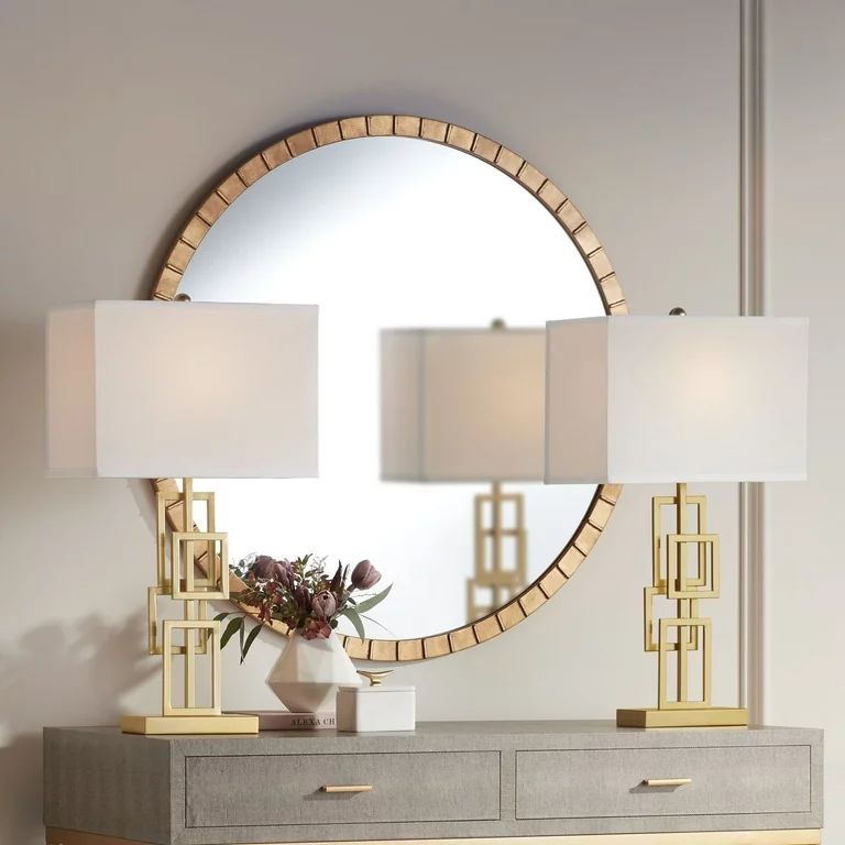 360 Lighting Mid Century Modern Table Lamps 26" High Set of 2 Brushed Gold Metal White Rectangula... | Walmart (US)