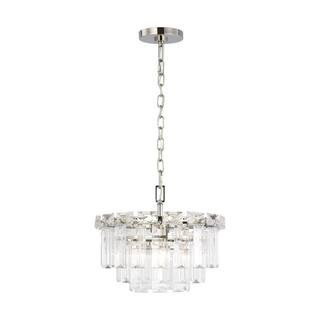 Arden 16.125 in. W x 13 in. H 4-Light Polished Nickel Glam Indoor Dimmable Small Chandelier with Textured Glass Panels | The Home Depot