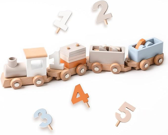 Montessori Stacking Toys for Toddlers 1-5 Wooden Train Set for Babies Wood Train Toys Classic Woo... | Amazon (US)