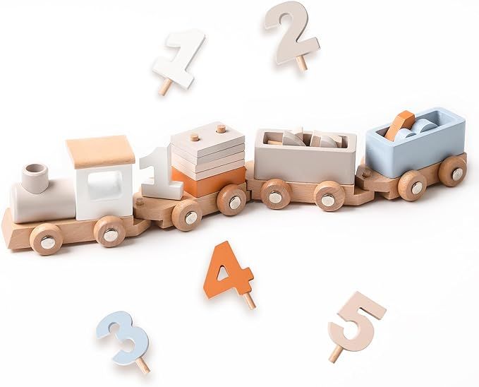 Samonyed Montessori Stacking Toys for Toddlers 1-5, Wooden Train Set for Babies, Wood Train Toys,... | Amazon (US)