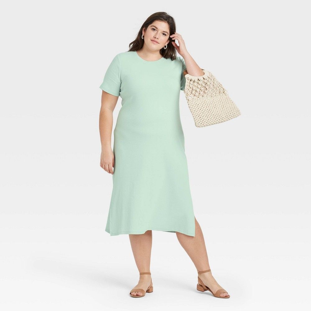 Women's Plus Size Short Sleeve Rib Knit T-Shirt Dress - A New Day Mint 4X, Green | Target