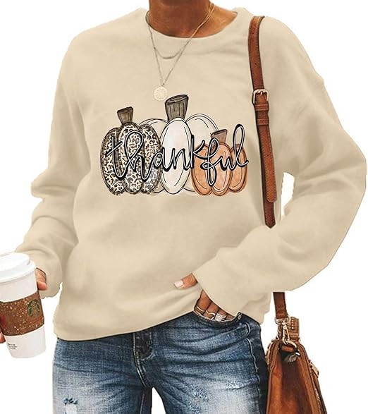 QIANRUO Thanksgiving Sweatshirt for Women Cute Leopard Pumpkin Graphic Tee Casual Fall Long Sleev... | Amazon (US)