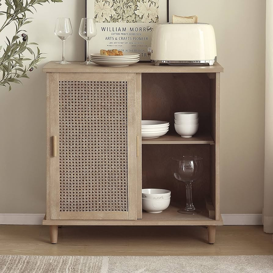 Art Leon Rattan Sideboard Buffet Cabinet, Mid Century Modern Storage Cabinet with Sliding Doors, ... | Amazon (US)