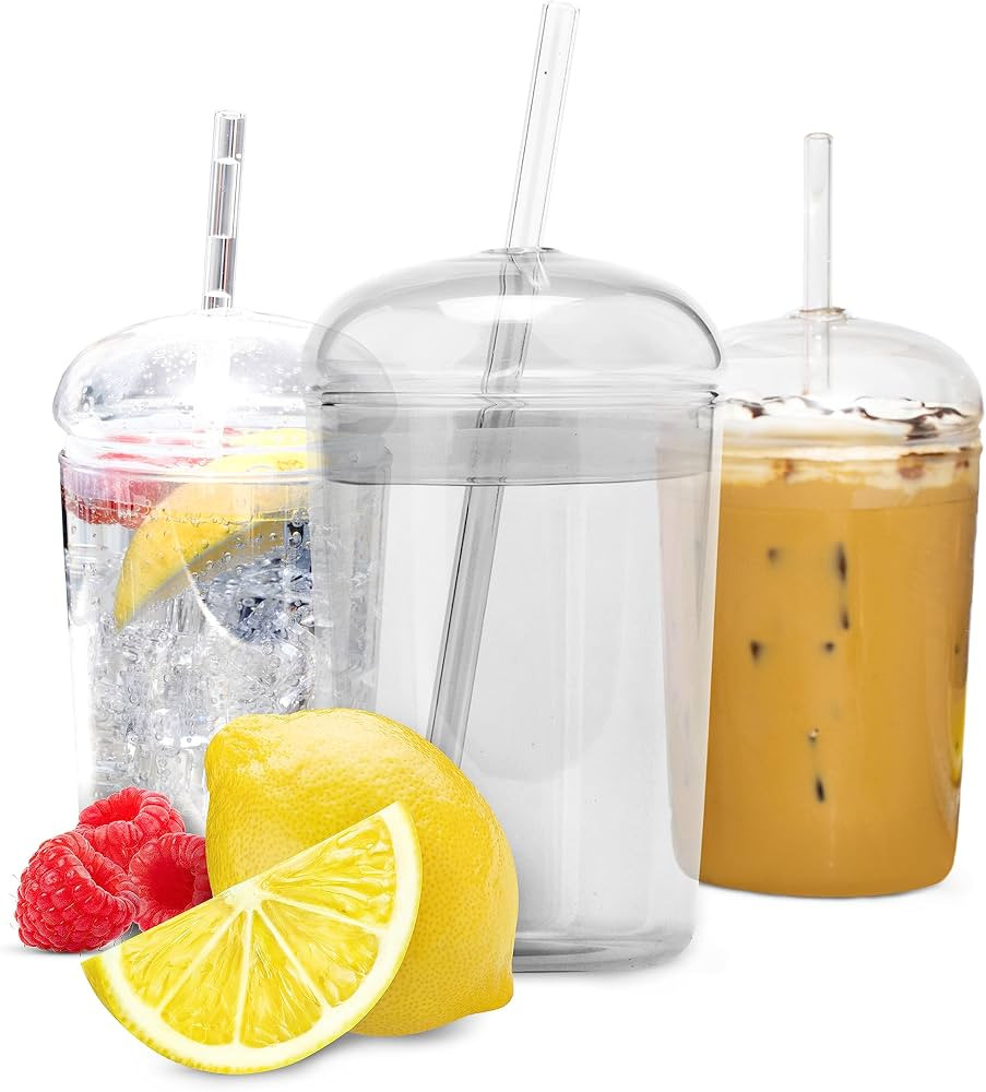 Maplefield Glass Tumbler with Dome Lid for Frappes, Smoothies & Iced Coffee - Dishwasher Safe Gla... | Amazon (US)