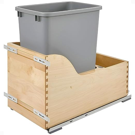 Rev-A-Shelf Pullout Trash Can for Kitchen Cabinet, Single 35 Qt Bin with 12" Wood Frame - Large G... | Amazon (US)