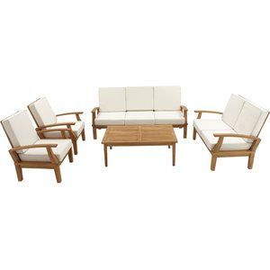 Leeds & Co Brown Teak Wood Outdoor Seating Sofa Set (Set of 5) | Cymax