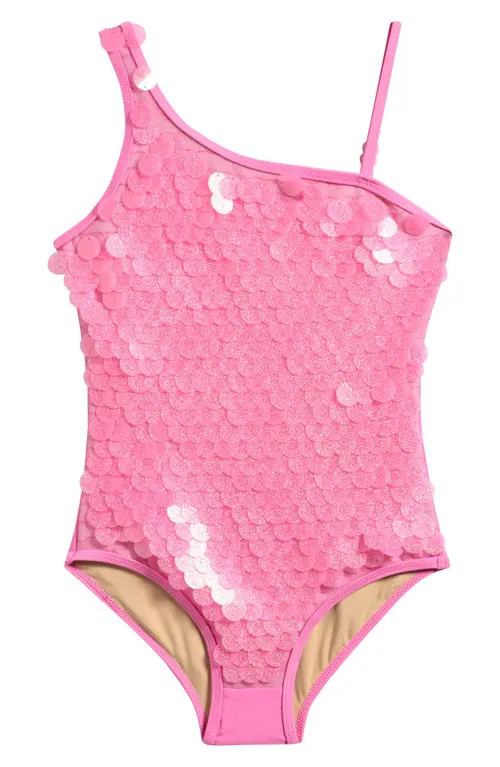 Shade Critters Kids' Sequin One-Shoulder One-Piece Swimsuit in Pink at Nordstrom, Size 4T | Nordstrom