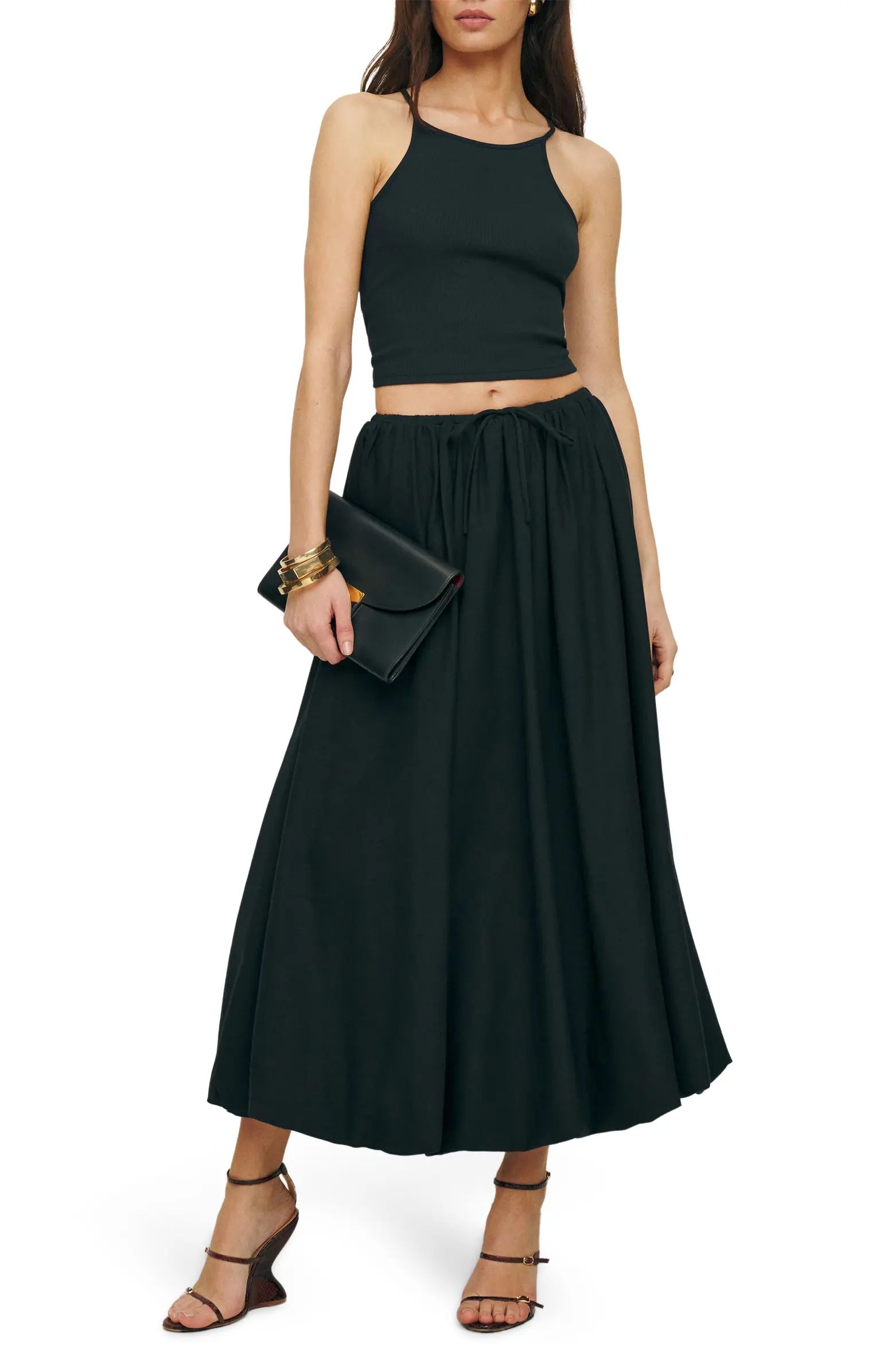 Cassandra Organic Cotton Crop Camisole & Drawstring Midi Skirt | Nordstrom