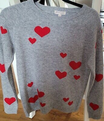 NWT Philosophy Women's Sweater Size SM Grey Color w/Red Hearts 100% Cashmere | eBay US
