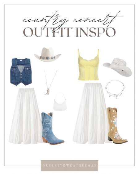 Country concert 2 different looks but similar!!!

Denim top, cowgirl boots, white maxi skirt, straw cowgirl hat, costal cowgirl 🐴🐚✨🤠🌼

#LTKfindsunder50 #LTKFestival #LTKSeasonal