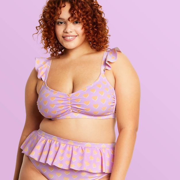 Women's Flutter Strap Heart Print Bralette Bikini Top - Stoney Clover Lane x Target Lavender/Oran... | Target