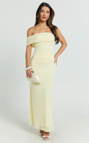 Jerlie Maxi Dress - One Shoulder Mesh Dress in Lemon | Showpo (US, UK & Europe)